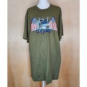 Green Rothco Semi Truck American Flag Graphic Print T-Shirt Made In USA Size‎ L